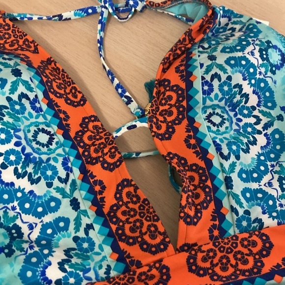 NWT La Blanca Size 10 Blue and Orange One Piece Swimsuit w/ Plunging V-Neckline - Picture 6 of 12